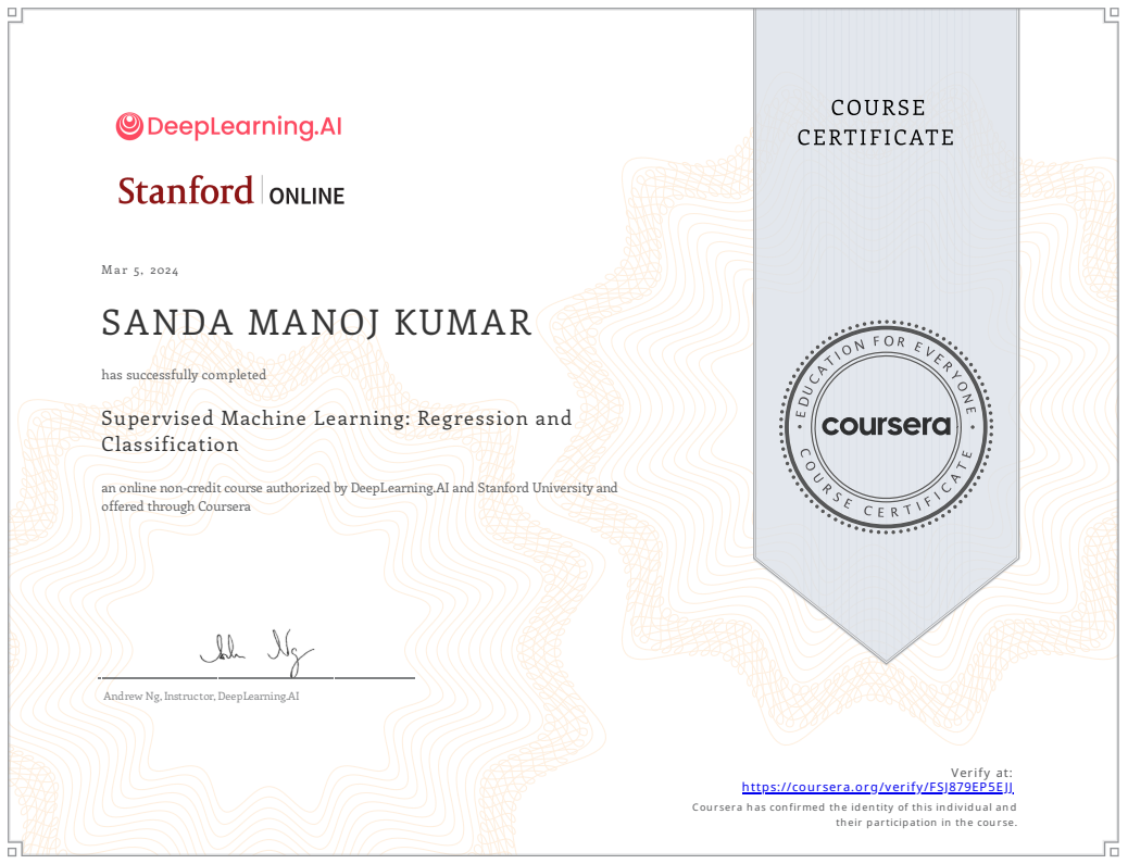Supervised ML Certificate